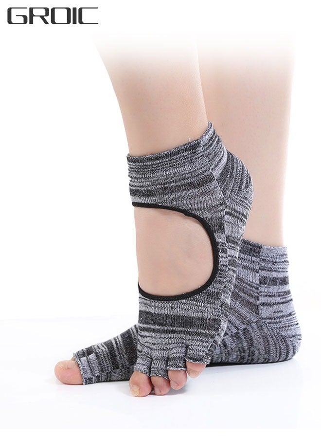 GROIC Yoga Socks for Non-Slip Women Sock Five Toe with Grips Toeless One Size for Yoga, Barre, Pilates, Dance - Image 1