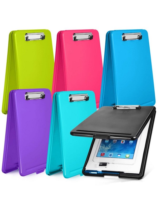 Chinco 6 Pieces Clipboard With Storage Plastic Storage Clipboard Nursing Clipboard Clip Boards Storage Foldable Clipboard With Compartment Clipboard Storage With Metal Clip, 9.5 X 13.5 Inch (Bright Color) - Image 1