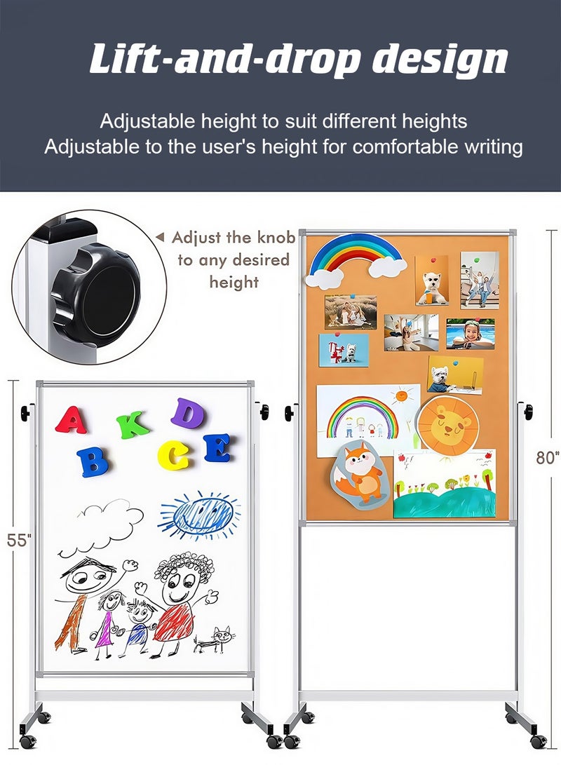 كيدل سبورة بيضاء من الفلين مزدوجة الجوانب، 32 × 48 بوصة، لوح قابل للمسح الجاف على عجلات، قابل لتعديل الارتفاع، لوح قائم بذاته محمول للاستخدام في المكتب والتخطيط والعروض التقديمية (فلين ولوح أبيض) - Image 5