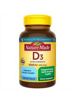 Extra Strength Vitamin D3 5000 IU (125 mcg), Dietary Supplement for Bone, Teeth, Muscle and Immune Health Support, 360 Softgels, 360 Day Supply