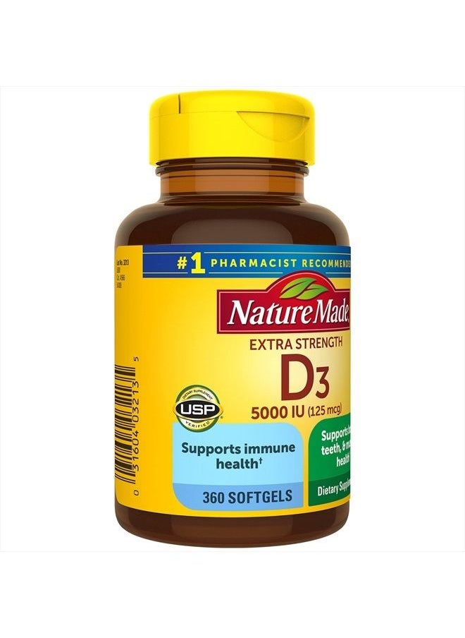 Nature Made - Extra Strength Vitamin D3 5000 IU (125 mcg), Dietary Supplement for Bone, Teeth, Muscle and Immune Health Support, 360 Softgels, 360 Day Supply - Image 1