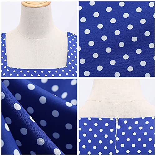 IKADEX Women Vintage 50s 1950s Dress Square Neck A-line Polka Dot Rockabilly Swing Evening Party Cocktail Dresses Blue XL - Image 5