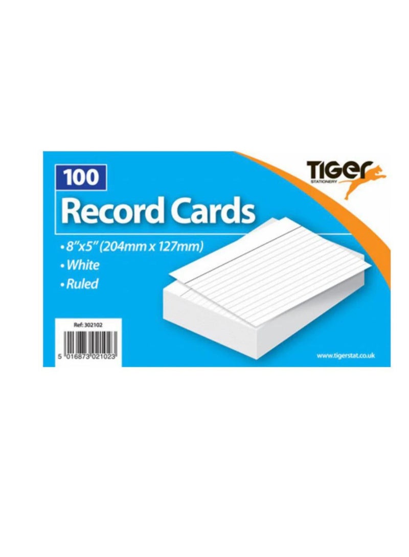 TIGER RECORD CARD WHITE RULED 8X5" 100 SHHETS - Image 2