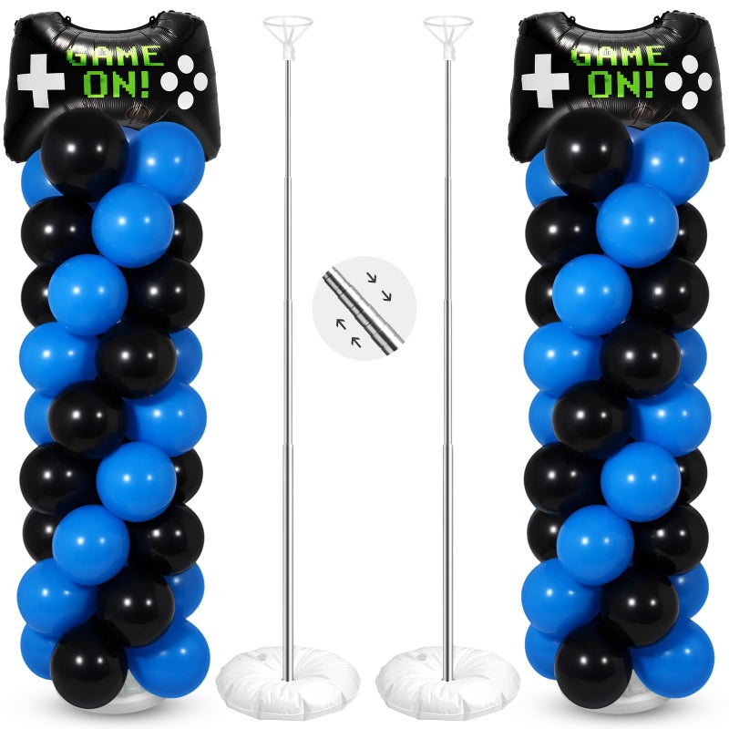 Soulchen 2 Set Video Game Balloon Column Stand Kit with Game Controller Foil Latex Balloons Adjustable Stands for Night Video Gaming Theme Birthday Party DecorationsBlack Blue - Image 3