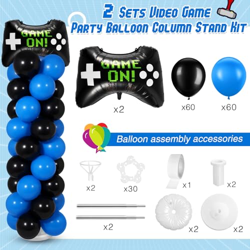 Soulchen 2 Set Video Game Balloon Column Stand Kit with Game Controller Foil Latex Balloons Adjustable Stands for Night Video Gaming Theme Birthday Party DecorationsBlack Blue - Image 5