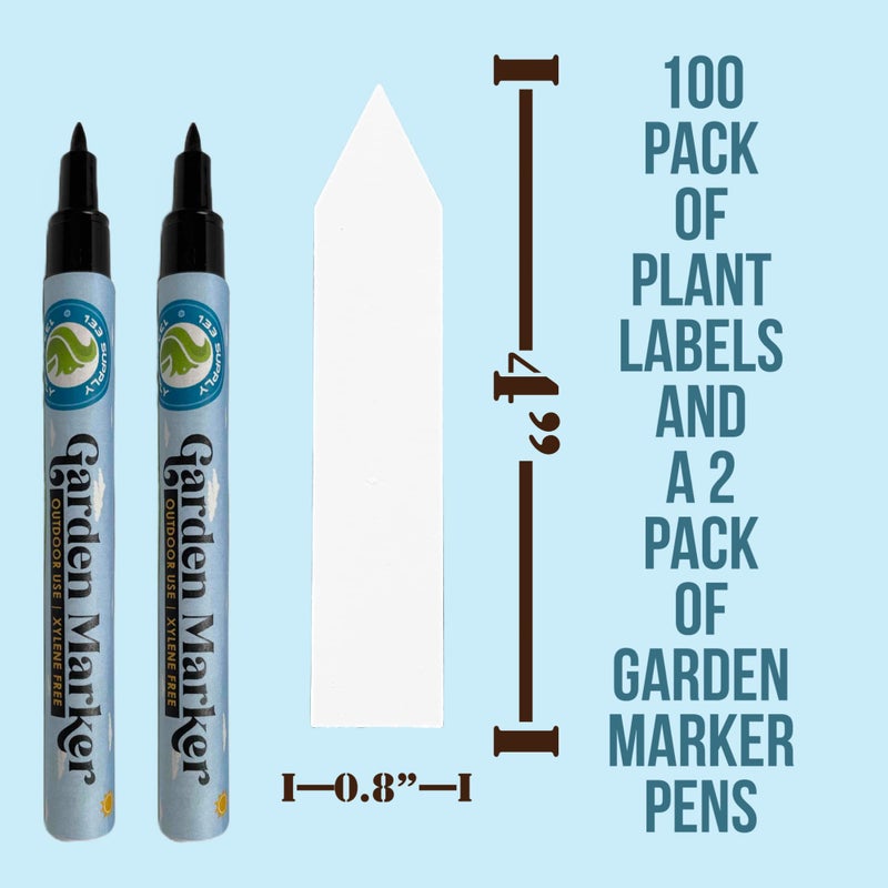 133 Supply -100 Pack 4" Plastic Plant Labels for Seedlings with 2 Pack of Garden Marker Pens (Garden Markers Fade Resistant Plant Markers Outdoor Waterproof Pen Black Permanent Markers Plant Tags) - Image 3