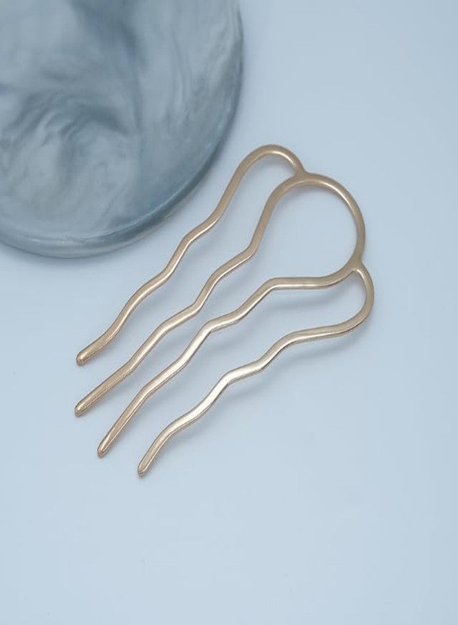 HLLMX 2PCS 4 Teeth Metal Hair Combs Pins Side Updo Hair Forks Long Clips for Women's Hair Styling Accessories (Gold and Silver) - Image 5