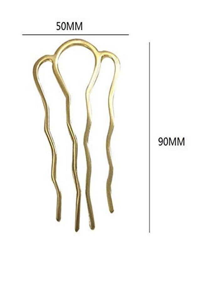 HLLMX 2PCS 4 Teeth Metal Hair Combs Pins Side Updo Hair Forks Long Clips for Women's Hair Styling Accessories (Gold and Silver) - Image 2