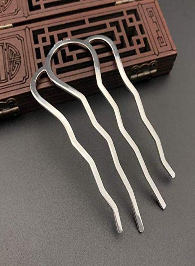 HLLMX 2PCS 4 Teeth Metal Hair Combs Pins Side Updo Hair Forks Long Clips for Women's Hair Styling Accessories (Gold and Silver) - Image 4