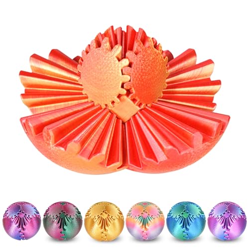 Olee Odee Gear Ball Fidget Toys Steampunk Gear Sphere Stress Relief for Kids Adults 3D Printed Unique Funny Gift for Christmas White Elephant Stocking Stuffer Sunset Red - Image 1