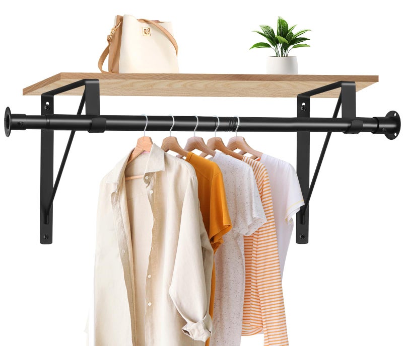 Anndason Closet Rod, 16 to 75 Inch Heavy Duty Adjustable Clothes Rod for Hanging Clothes and Heavy Duty Clothes Rod Bracket Rods Support (The Shelf NOT Included) (Black) - Image 1