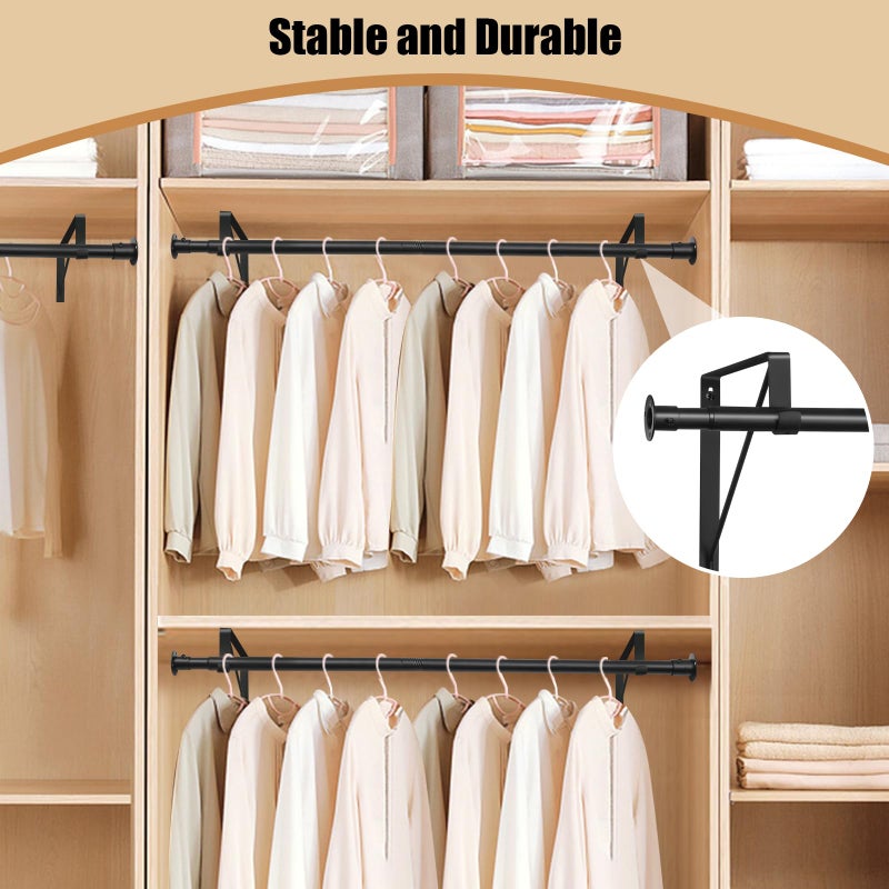 Anndason Closet Rod, 16 to 75 Inch Heavy Duty Adjustable Clothes Rod for Hanging Clothes and Heavy Duty Clothes Rod Bracket Rods Support (The Shelf NOT Included) (Black) - Image 3