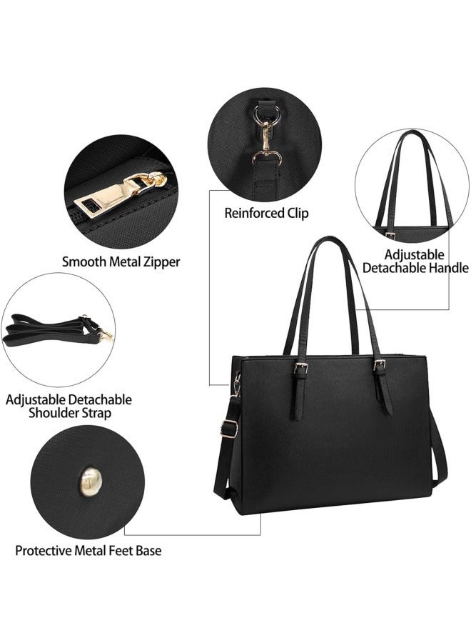 حقيبة كمبيوتر محمول للسيدات، حقيبة كتف للأعمال مصنوعة من جلد البولي يوريثان خفيفة الوزن مقاومة للماء وحقيبة مكتب، حقيبة يد ذات سعة كبيرة وحقيبة كروس وحقيبة جانبية للفتيات وطلاب الجامعات - Image 2