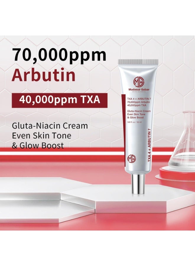 MUDASSIR GULZAR Arbutin 7% + Tranexamic Acid 4% Cream, 70,000ppm Arbutin Cream 50ml, 40,000ppm TXA, Niacinamide, Glutathione Cream to Supports Even Skin Tone, Enhances Skin Clarity, Korean Skin Care - Image 3