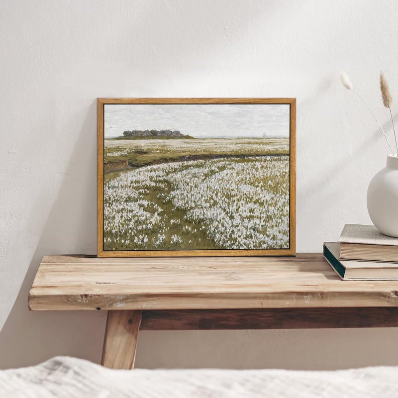 KBKBART Framed Vintage Wall Art Prints  Retro Countryside Flower Field Nature Wilderness Canvas Painting Farmhouse Decor Wall Art  Rustic Landscape Wall Decor for Bathroom  Bedroom Living Room - Image 3