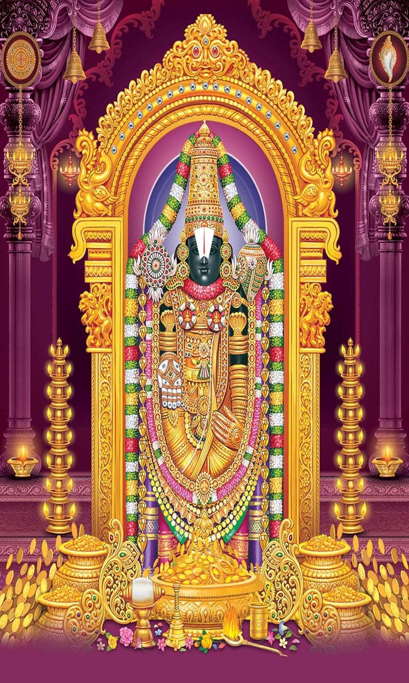 Backdropon Tirupati Balaji Lord Venkateswara Religious Backdrop Cloth for Pooja Decoration Traditional/Background Curtain Festival Size 8Feet Height and 5Feet Width(8 * 5) - Image 1