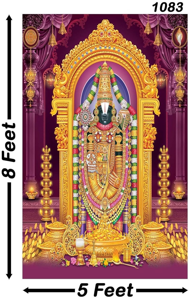 Backdropon Tirupati Balaji Lord Venkateswara Religious Backdrop Cloth for Pooja Decoration Traditional/Background Curtain Festival Size 8Feet Height and 5Feet Width(8 * 5) - Image 2