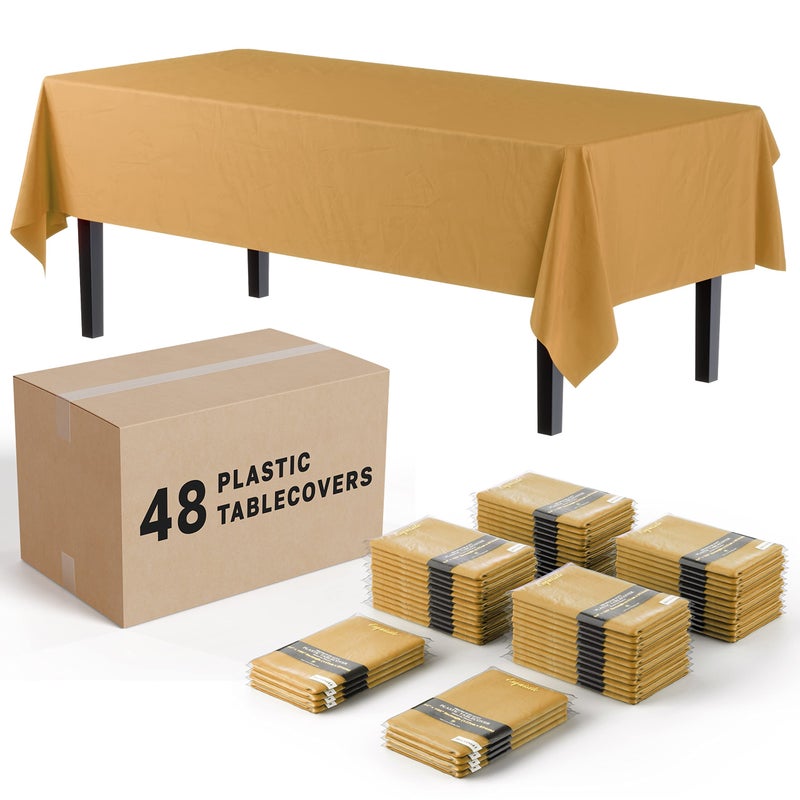 Exquisite Gold Round Tablecloths in Bulk 48 Pack Gold Plastic Disposable Table Cloth 84 Inch Gold Tablecloth Plastic Table Cloths for Parties Disposable by The Case - Image 2