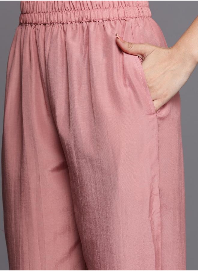 Libas Libas Silk Straight Kurta and Solid Trouser with Embroidered Dupatta Set  - Image 5