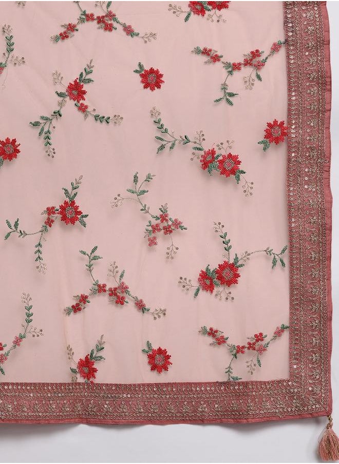 Libas Silk Straight Kurta and Solid Trouser with Embroidered Dupatta Set