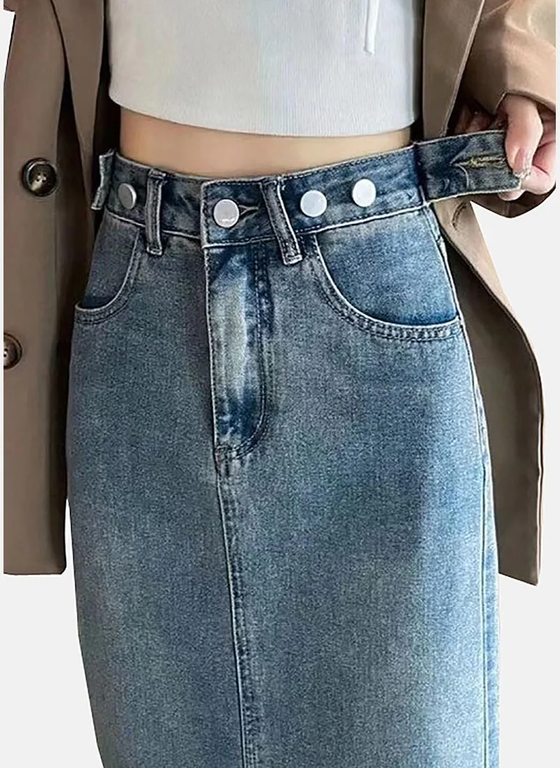 YUNIQEE Blue Denim Solid Maxi Skirt