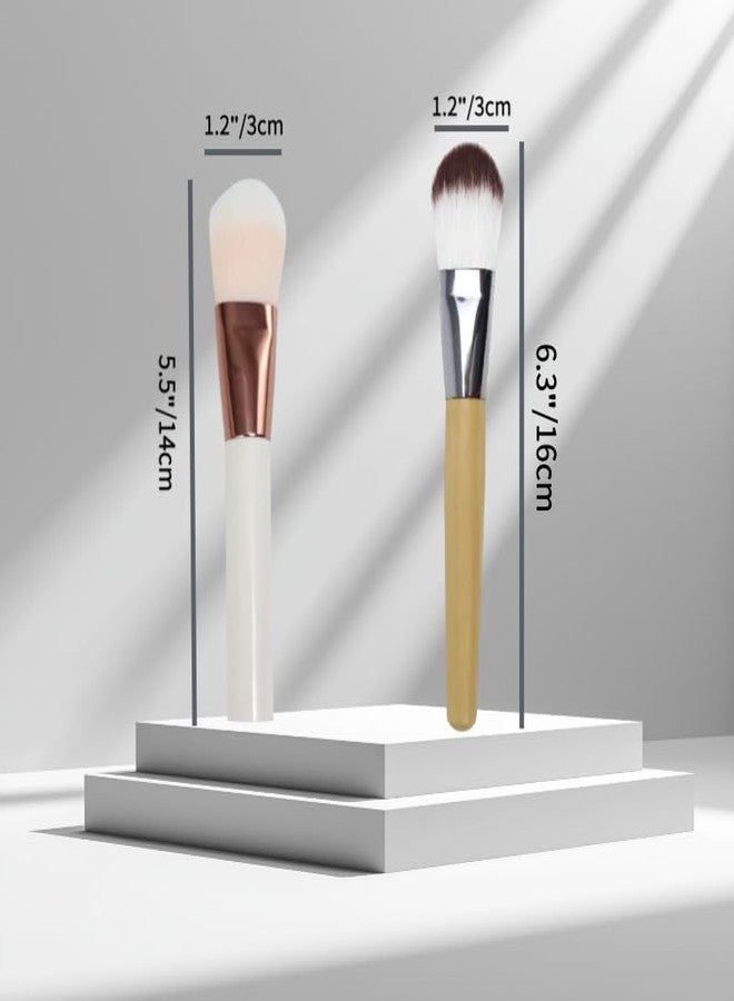 2 Pcs Make Up Brushes For Women,Foundation Makeup Brushes,With Wooden Handle Perfect For Blending, Buffing Liquids, Powders, Creams, Concealers (Type B x 2) - Image 2