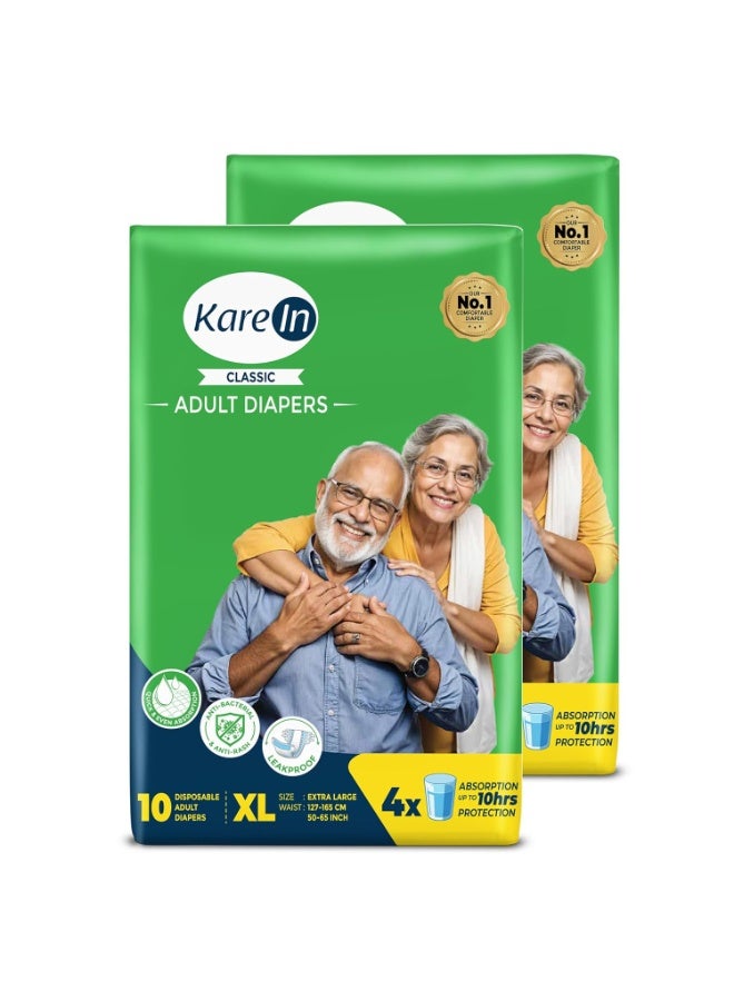 Karein Classic Adult Diaper Tape XL Size, Extra Large, Waist , 20 Unit, Long Protection Hour, Unisex, Quick & Even Absorption, Leakproof, Odour Control, Wetness Indicator - Image 1