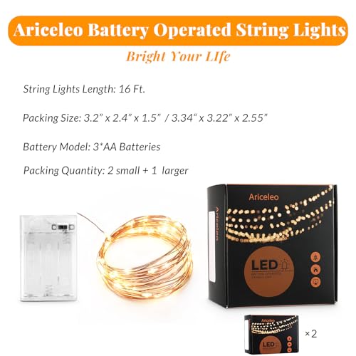 Ariceleo Led Fairy Lights Battery Operated, 2 Packs Mini Battery Powered Copper Wire Starry Fairy Lights for Bedroom, Christmas, Parties, Wedding, Centerpiece, Decoration (5m/16ft Warm White) - Image 4