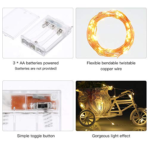 Ariceleo Led Fairy Lights Battery Operated, 2 Packs Mini Battery Powered Copper Wire Starry Fairy Lights for Bedroom, Christmas, Parties, Wedding, Centerpiece, Decoration (5m/16ft Warm White) - Image 2