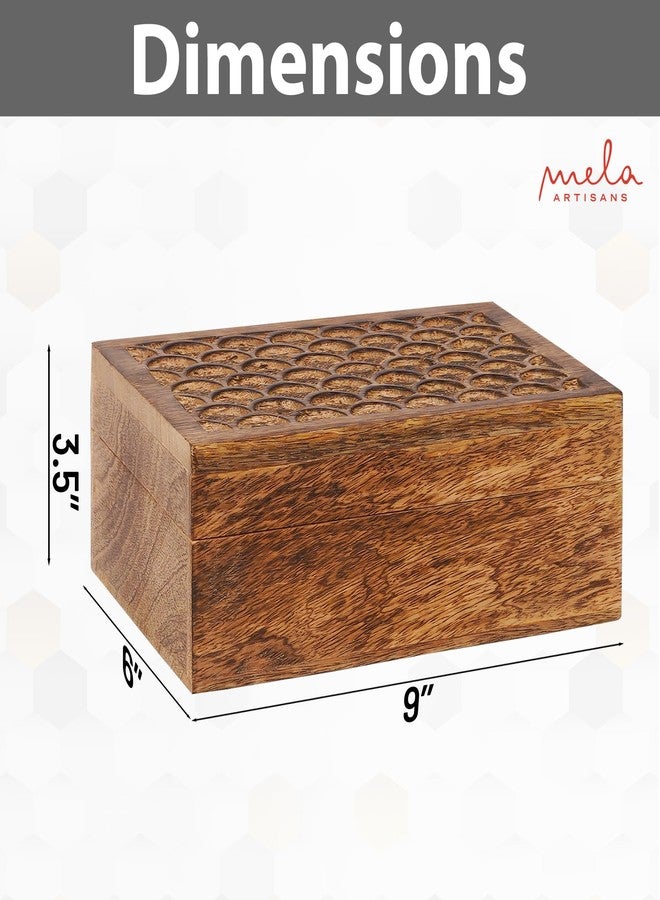 Mela Artisans Carved Scallop Mango Wood Box with Lid - Medium Burnt Large Wooden Box - Handmade Decorative Box with Lid for Use As Memory Box, Keepsake Box, Photo Storage Box, and more - 9” x 6” x 3.5” - Image 3