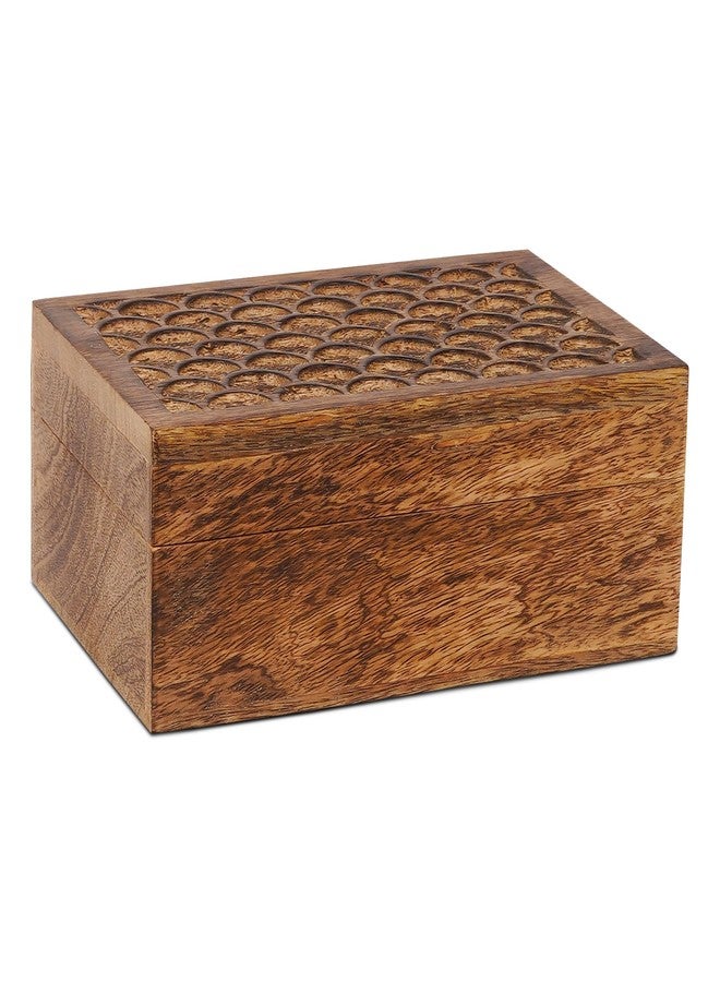 Mela Artisans Carved Scallop Mango Wood Box with Lid - Medium Burnt Large Wooden Box - Handmade Decorative Box with Lid for Use As Memory Box, Keepsake Box, Photo Storage Box, and more - 9” x 6” x 3.5” - Image 2