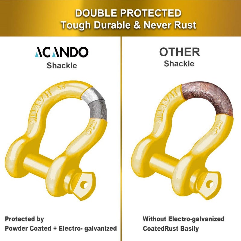 Acando Pack of 2 Yellow Powder Coated Heaveduty Trailer Shackles 3/4 Bow Shackle Rugged Steel Forged 4.74 Ton D Ring Anchor 28.5 Ton (57,000 lbs) Max Break Strength Off Road Shackles - Image 4