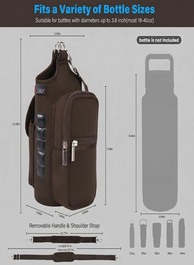 icolor Magnetic Gym Bag Water Bottle Carrier Holder with Phone Pockets & Shoulder Strap,Gym Magnetic Bag 5 Built-in Magnets Gym Accessories Organizer Sling Bottle Bag Pouch Sleeve (Neoprene, Brown) - Image 3