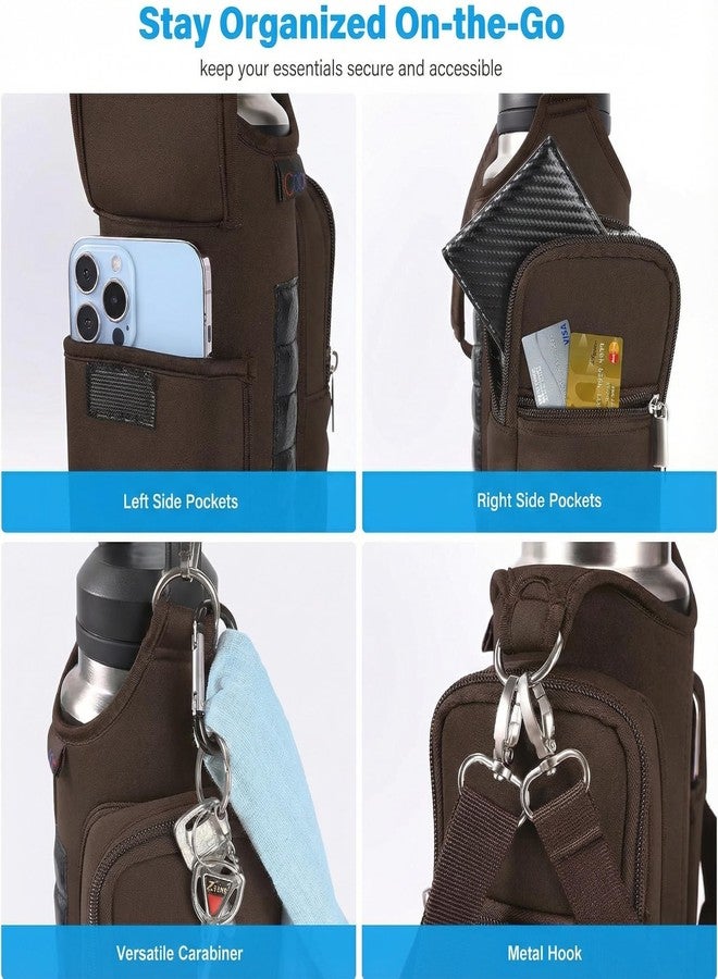 icolor Magnetic Gym Bag Water Bottle Carrier Holder with Phone Pockets & Shoulder Strap,Gym Magnetic Bag 5 Built-in Magnets Gym Accessories Organizer Sling Bottle Bag Pouch Sleeve (Neoprene, Brown) - Image 4
