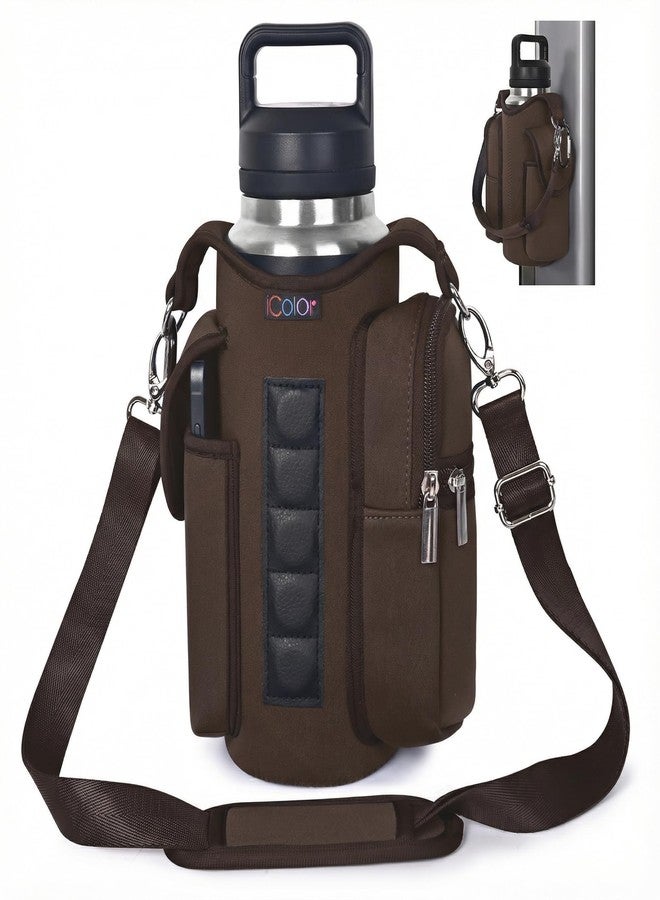 icolor Magnetic Gym Bag Water Bottle Carrier Holder with Phone Pockets & Shoulder Strap,Gym Magnetic Bag 5 Built-in Magnets Gym Accessories Organizer Sling Bottle Bag Pouch Sleeve (Neoprene, Brown) - Image 1