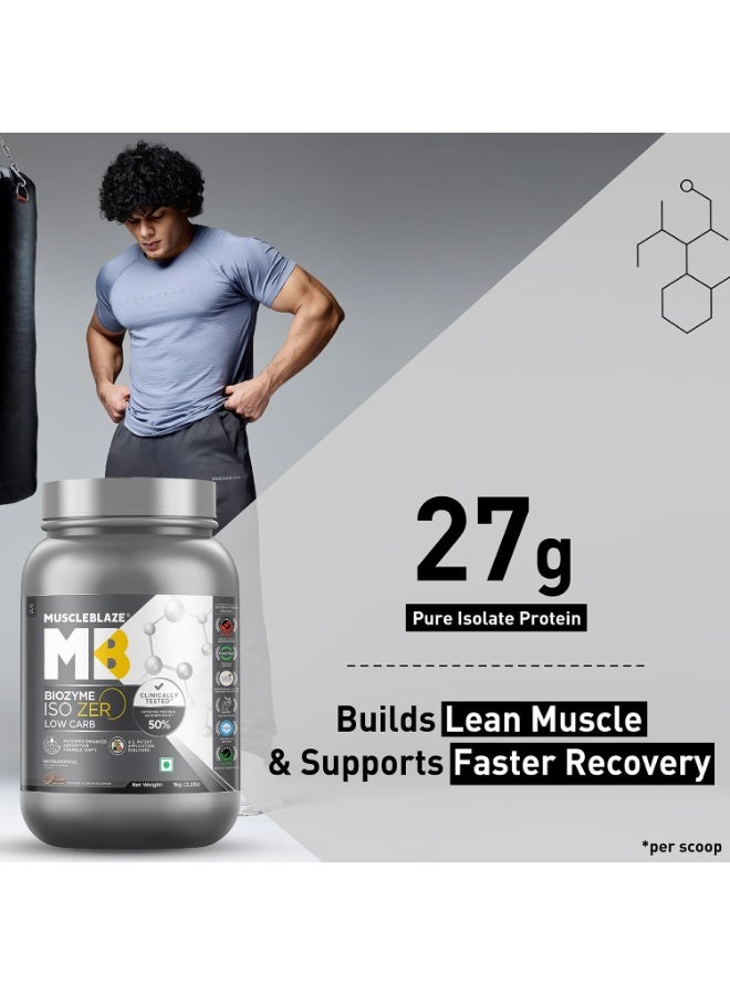 مسل بلايز MuscleBlaze Biozyme Iso-Zero، مسحوق بروتين مصل اللبن المعزول (Whey Isolate) قليل الكربوهيدرات، بنكهة الكوكيز والكريمة (1 كجم / 2.2 رطل) | 27 جم من بروتين مصل اللبن المعزول في كل مكيال | تركيبة معززة للامتصاص (EAF) حاصلة على براءة اختراع من الولايات المتحدة الأمريكية - Image 2