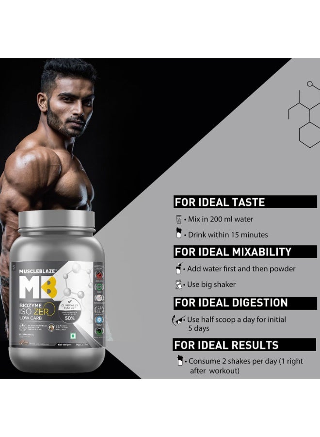 مسل بلايز MuscleBlaze Biozyme Iso-Zero، مسحوق بروتين مصل اللبن المعزول (Whey Isolate) قليل الكربوهيدرات، بنكهة الكوكيز والكريمة (1 كجم / 2.2 رطل) | 27 جم من بروتين مصل اللبن المعزول في كل مكيال | تركيبة معززة للامتصاص (EAF) حاصلة على براءة اختراع من الولايات المتحدة الأمريكية - Image 3
