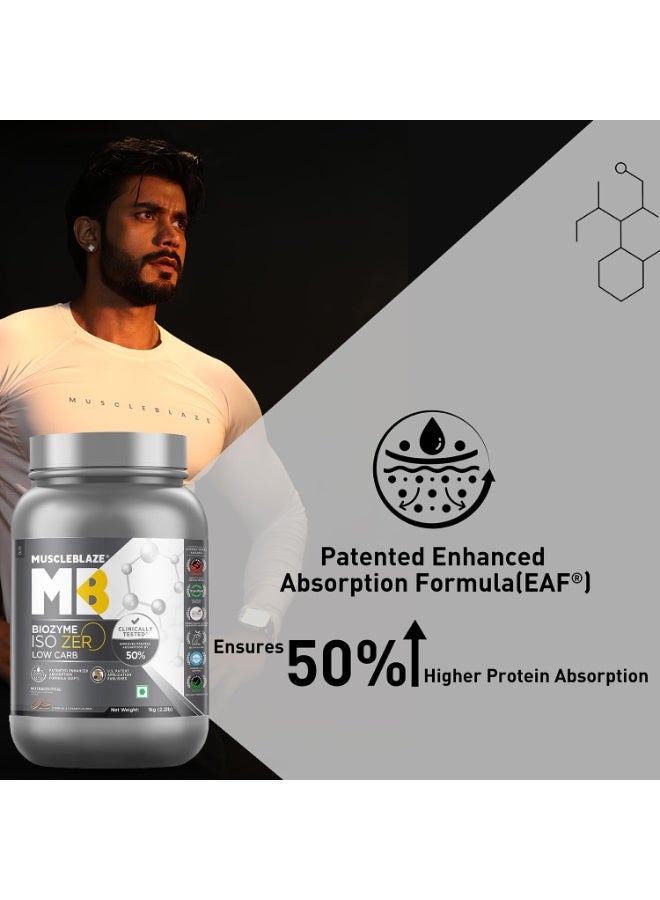 مسل بلايز MuscleBlaze Biozyme Iso-Zero، مسحوق بروتين مصل اللبن المعزول (Whey Isolate) قليل الكربوهيدرات، بنكهة الكوكيز والكريمة (1 كجم / 2.2 رطل) | 27 جم من بروتين مصل اللبن المعزول في كل مكيال | تركيبة معززة للامتصاص (EAF) حاصلة على براءة اختراع من الولايات المتحدة الأمريكية - Image 4