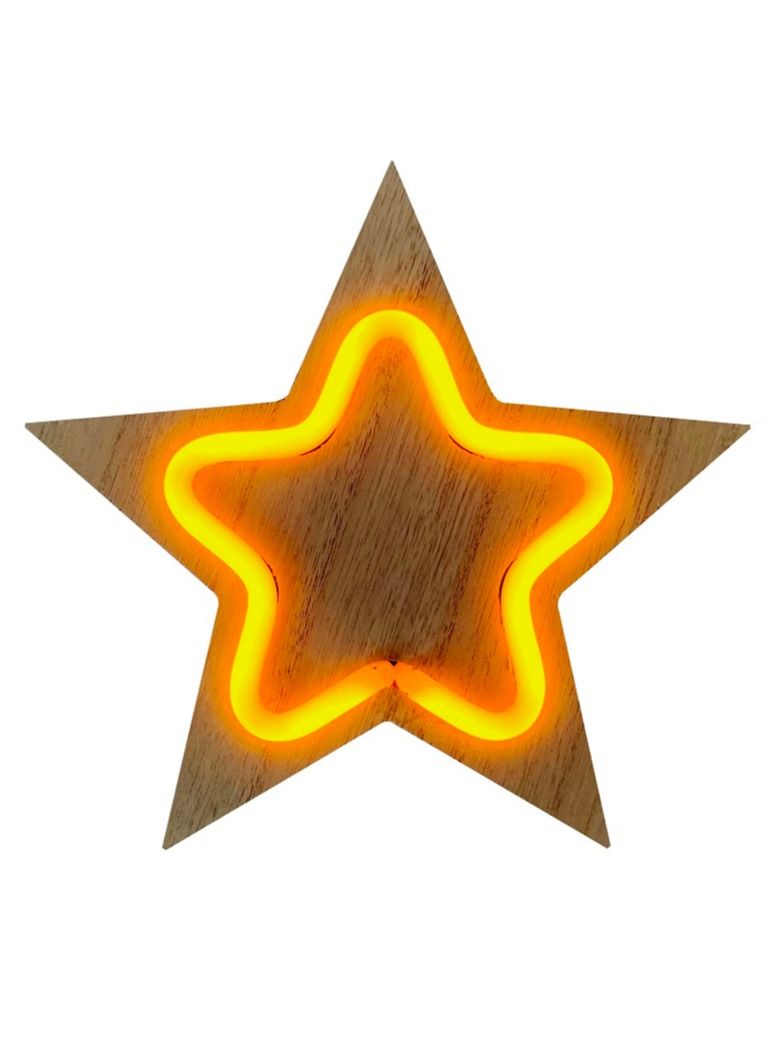 سلة إضاءة نيون على شكل نجمة صفراء مثبتة على لوحة خشبية 20 سم - Image 1