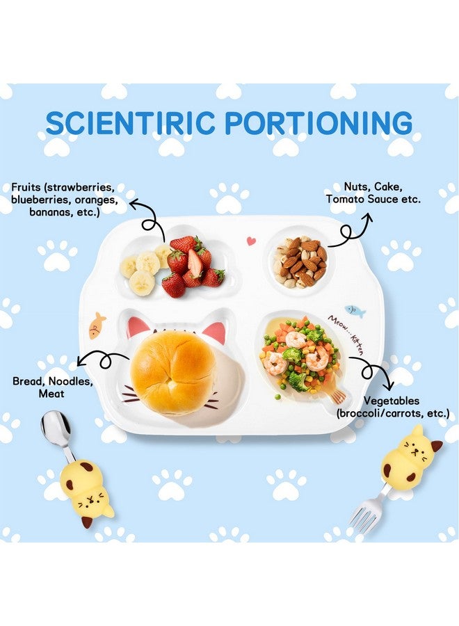 PHEENOWL Cat Plate Set for Toddlers, BPA-Free Divided Plates and Utensils for Kids, Durable Plastic Reusable 4 Compartment Plates, Picky Eater Friendly Dinnerware Set for Girls - Image 5