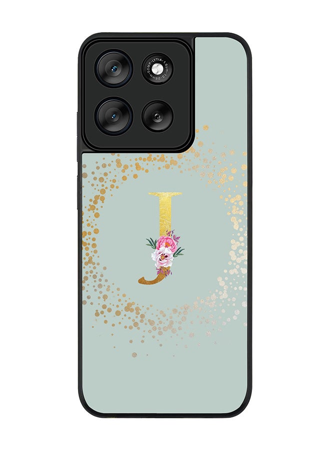 Stylizedd For Motorola Moto G56 Case,Slim fit Camera Protection, Shockproof Thin Phone cover  - Custom Monogram Floral - J  (Light Grey ) - Image 1