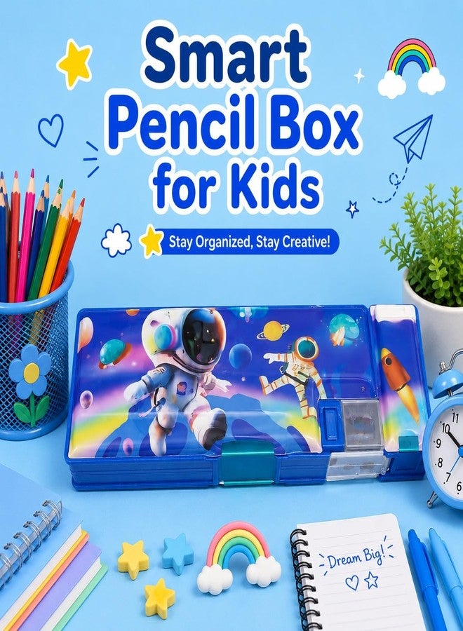 SMAX Plastic Pencil Box | Double Sided Multifunction Space Cartoon Theme Pencil Geometry Box for Kids Boys, Jumbo Push Button Pencil Organizer | Return Gifts for Kids (Design_6) - Image 5