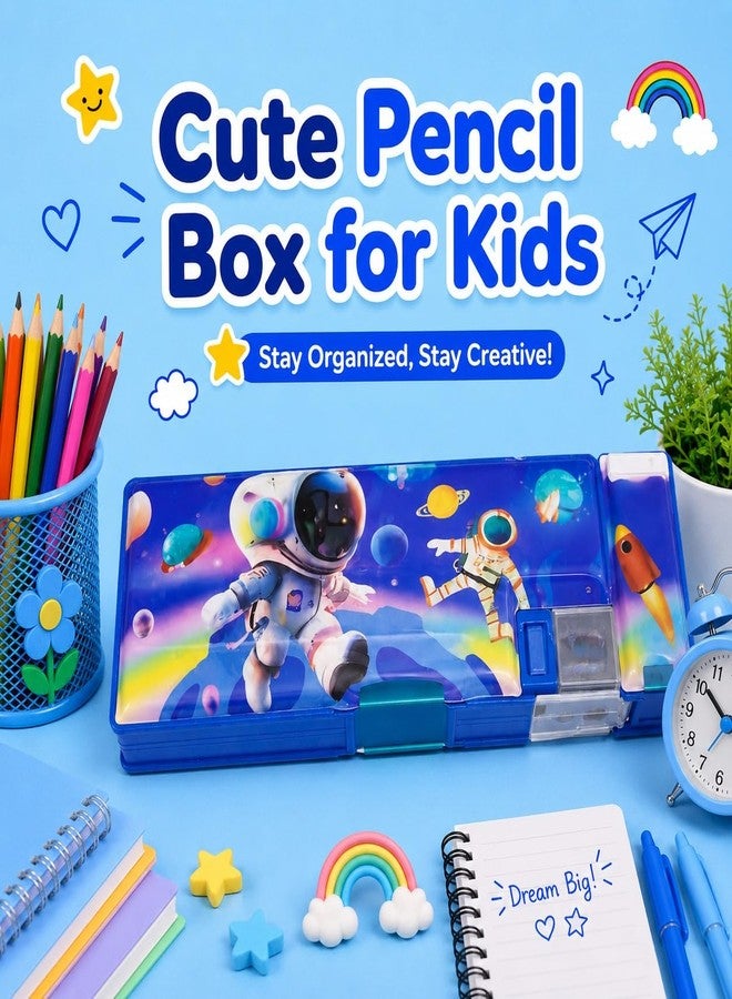 SMAX Plastic Pencil Box | Double Sided Multifunction Space Cartoon Theme Pencil Geometry Box for Kids Boys, Jumbo Push Button Pencil Organizer | Return Gifts for Kids (Design_6) - Image 3