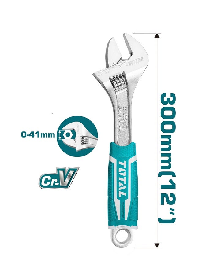 توتال تولز مفتاح ربط قابل للتعديل بالكامل بطول 300 مم (12 بوصة) - فولاذ Cr-V، فتحة فك من 0 إلى 45 مم، مقبض مريح مانع للانزلاق | أداة مفتاح ربط شديدة التحمل للسباكة والسيارات والمشاريع المنزلية - Image 2