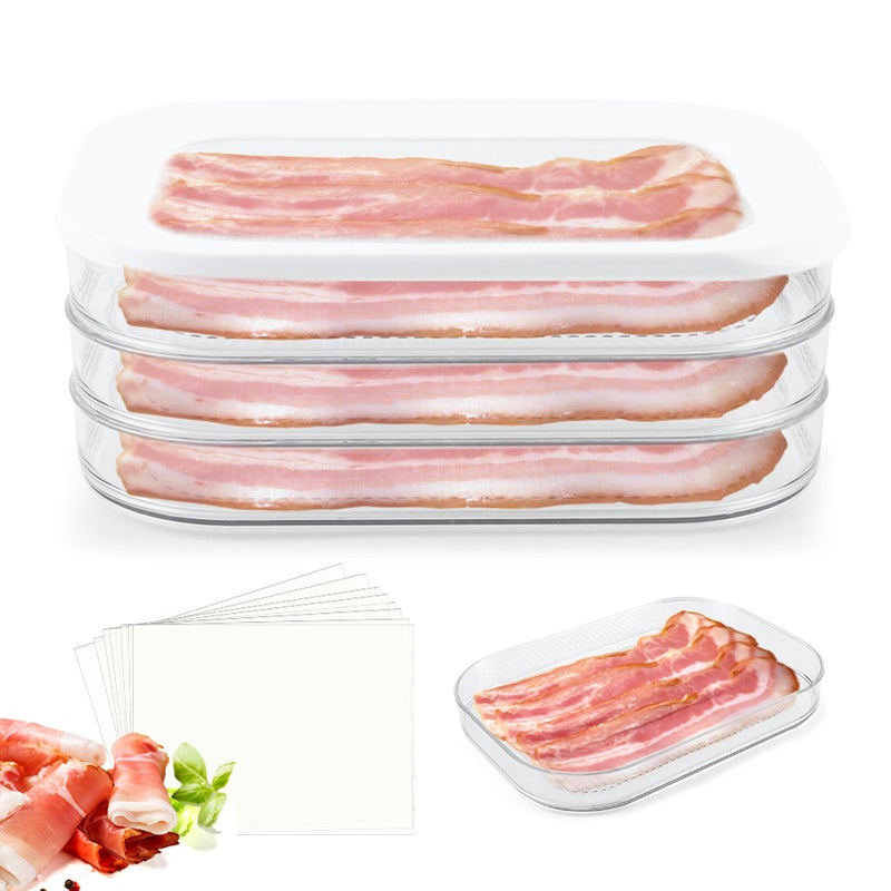 Restynic 3-Tier Stackable Airtight Deli Meat Container Set, Space-Saving Lunch Meat Storage with Lid for Fridge, 18.6oz Each Layer, Cold Cuts & Bacon Keeper - Image 1