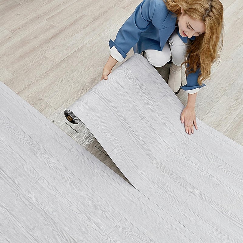FOGZUVR 2 Rolls 236x10FT Vinyl Flooring Roll 3875 sqft Peel and Stick Floor Tiles SelfAdhesive Durable Waterproof Wood Grain Large Plank for Living Room Bedroom BathroomPaleish Grey 236x10FT - Image 2