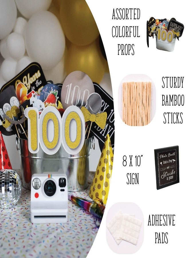 Outside The Booth 100th Birthday Photo Booth Props - 31-pc Selfie Props with 8 x 10-Inch Sign, 45 Adhesive Pads, 35 Sticks - 100th Birthday Decorations and Selfie Station - Image 2