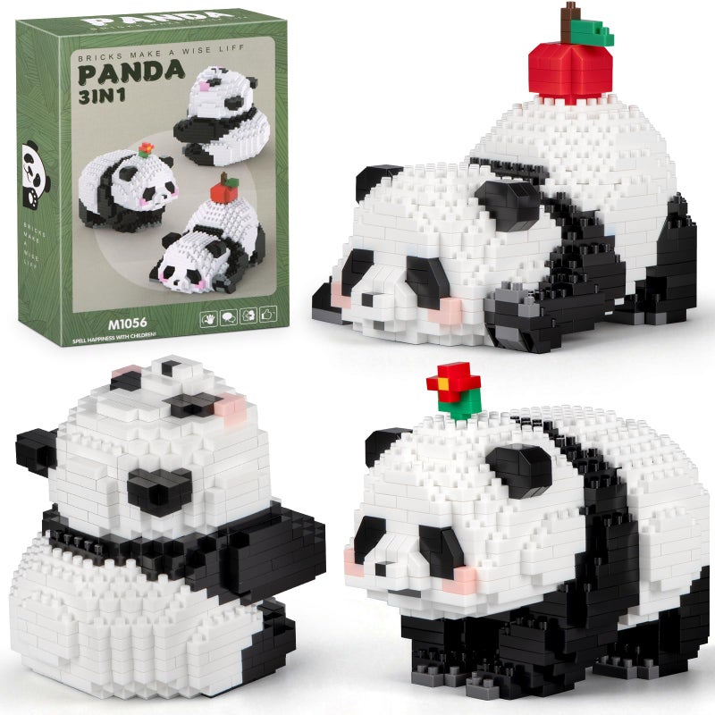 IBLOTIME Panda Building Blocks Set 3 in 1 Mini Animal Building Set Cute Panda Gifts Fun to Play Display Model for Teens Age 14 and Adults - Image 3
