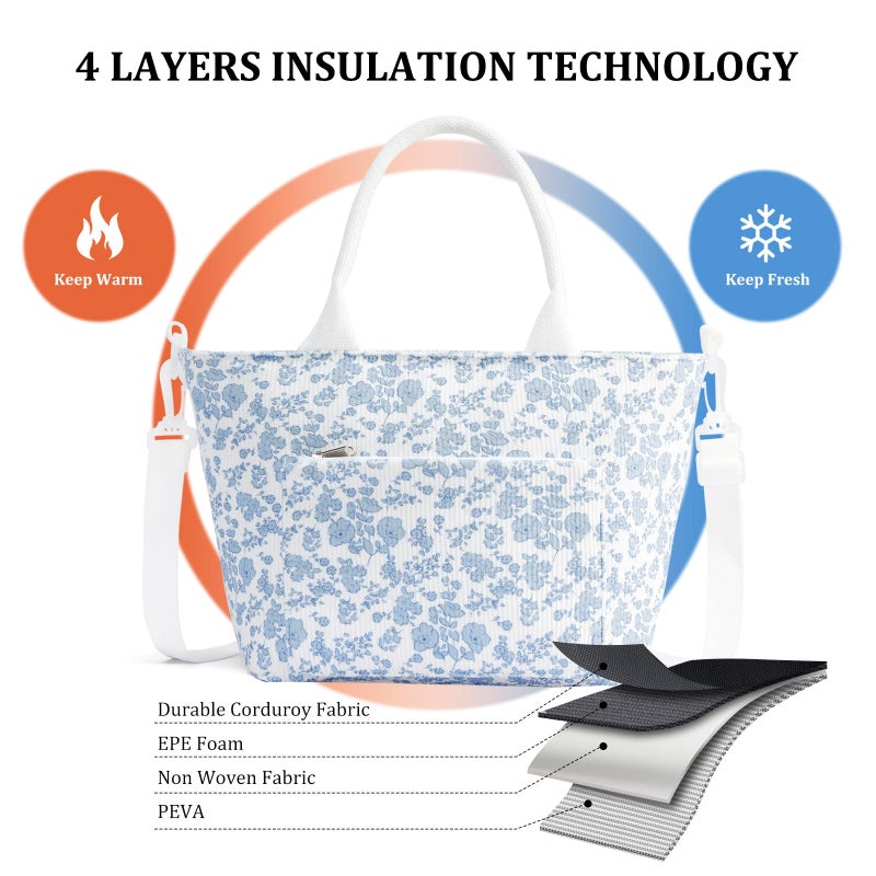 MEXS Lunch Bag for Women Adult Large Insulated Lunch Box Girl Cute Corduroy Lunch Tote Bags Reusable Leakproof Cooler Work Picnic - Image 3