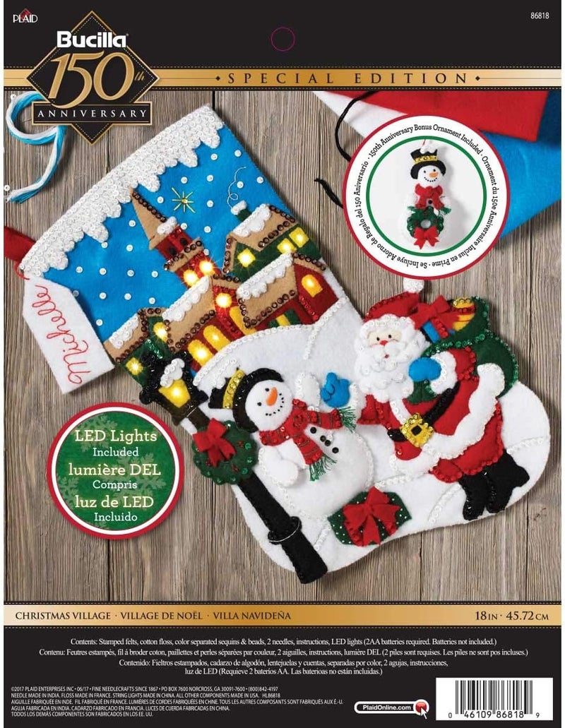 Bucilla 18-Inch Christmas Stocking Felt Appliqué Kit, 86818 Christmas Village - Image 1
